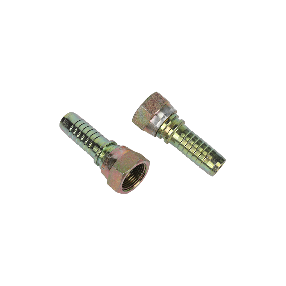 BSP Hose Fitting 22611-08, Female Hydraulic Hose Coupling 60° Tapered Silver Gold Carbon Steel 